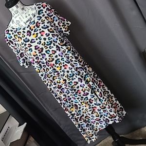 LuLaRoe Medium Carly HI Low Dress " Unicorn " Colorful Leopard Print Women's